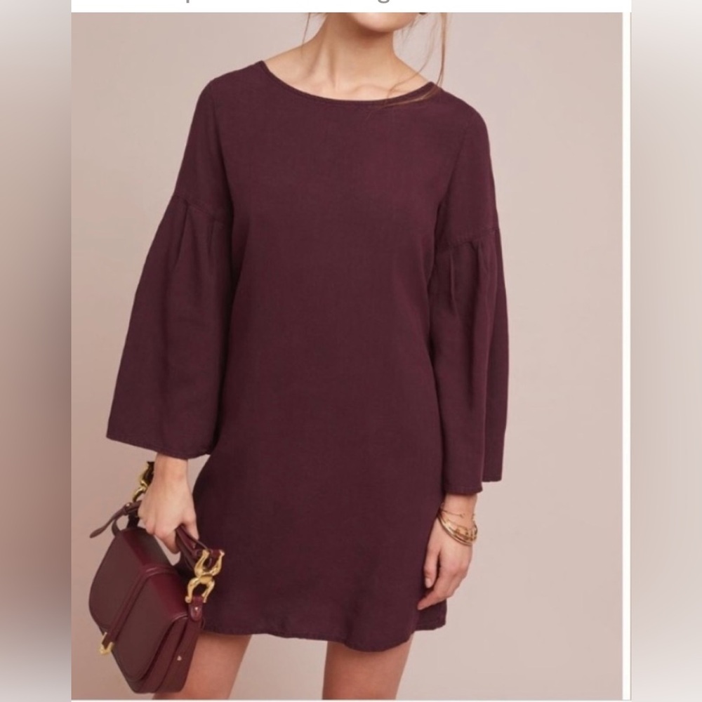 Anthro Cloth & Stone Deep Burgundy Bell Sleeve Dress, Size PM